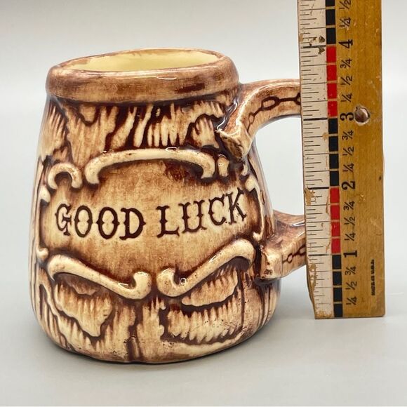 Vintage Brown Good Luck Ceramic Mug Horseshoe 1970s Florida Hand painted - Picture 11 of 15